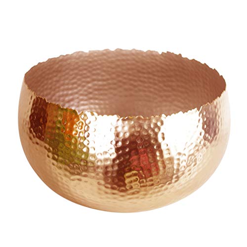 Copper Large Metal Bowl Planter | 32 x 20cm | Hammered Finish | Curvy Edge