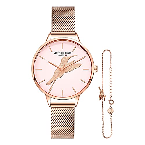 Victoria Hyde | Rose Gold Copper Women's Quartz Watch | Stainless Steel Mesh Band 