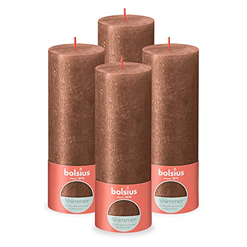 Copper | Rustic Pillar Candle | 19cm | Pack 4 | Non Drip | Non Scented Candles | Bolsius  