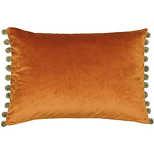 Rectangular Cushion Cover | Copper Rust Orange | With Pompom Edges | 35 x 50cm