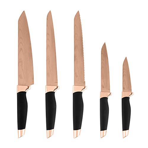Tower Rose Gold And White 5 Piece Knife Block Set