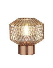 Load image into Gallery viewer, Copper Table Lamp With Amber Barrel Shaped Glass Shade | Lighting Collection 

