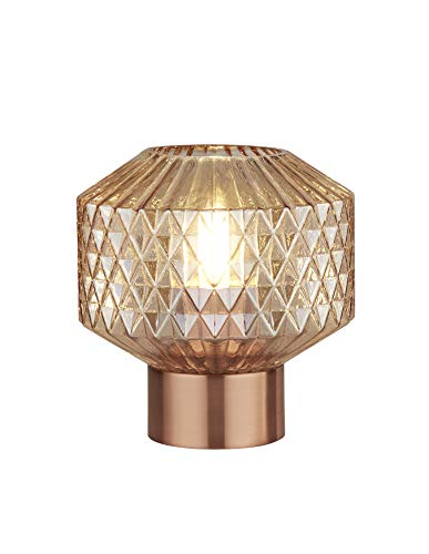 Copper Table Lamp With Amber Barrel Shaped Glass Shade | Lighting Collection 