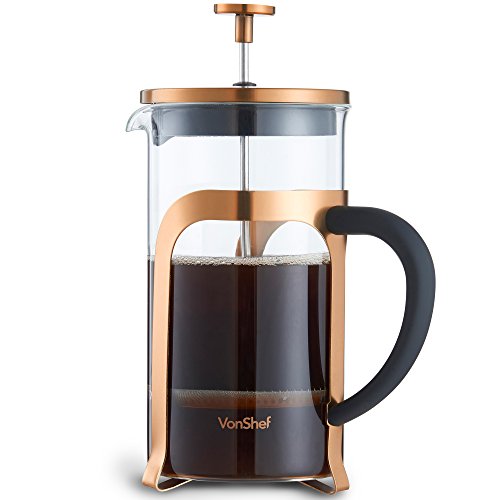 VonShef | French Press Cafetière | Copper | Stainless Steel Glass | Coffee Maker | 8 Cup/1 Litre 