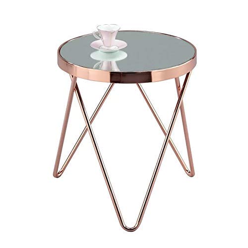 Copper Mirrored Glass Round Side Coffee Table