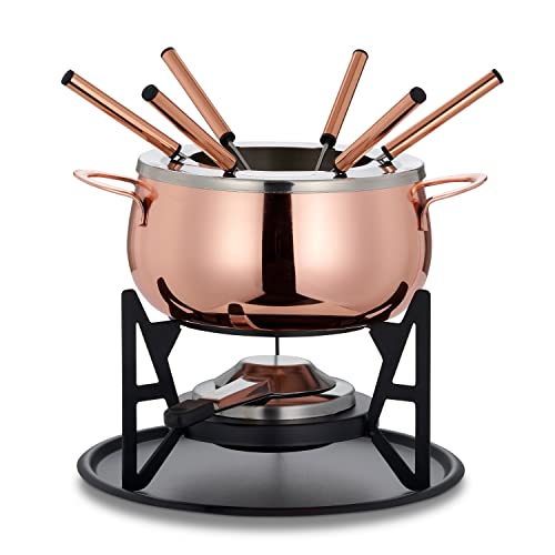 Copper Fondue Set | Stainless Steel |  6 Person | Gift Set | Oak Steel