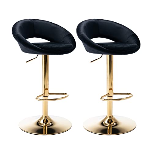Copper Adjustable Barstools | Set of 2 | Swivel | Black Velvet 