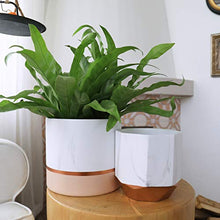 Load image into Gallery viewer, Set Of 2 Copper &amp; White Plant Pots | Ceramic Marbled Design 
