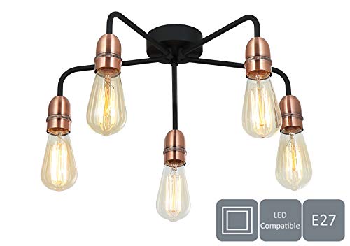 Industrial Style 5 Arm Black & Copper Ceiling Light | Harper Living