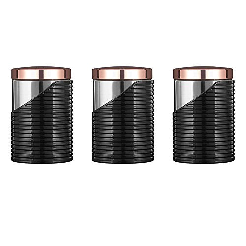 Tower | Set Of 3 Storage Canisters | Copper, Stainless Steel, Black | 11.6 x 11.6 x 17 cm
