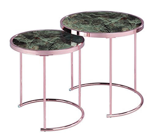Set Of 2 Round Nesting Table | Copper/Brown Marble Glass | 50, 42 Dia x 45(H) cm