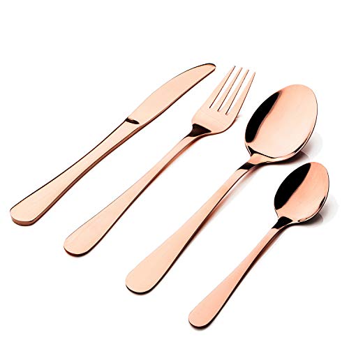 Copper 16pc Cutlery Set | Set For Four People | Includes Table Knife, Fork, & Spoons | Sabichi