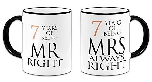 Mr & Mrs Always Right Novelty Gift Mugs | 7th Wedding Anniversary | Copper 