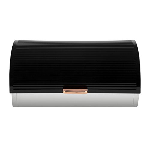 Tower | Bread Bin | Rose Gold/ Copper & Black | Linear Collection | Roll Top Lid | Stainless Steel