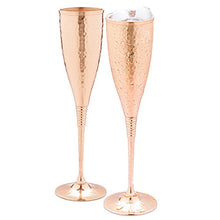 Load image into Gallery viewer, Set Of 2 Copper Champagne Flutes | Hammered Finish | Handcrafted 
