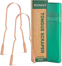 Load image into Gallery viewer, Copper Tongue Scraper with Travel Case (2 Pack), 100% Pure Copper,Naturally Anti-Microbial, Banishes Bad Breath and Maintains Oral Hygiene, Tongue Cleaner for Adults and Kids, Easy to Use and Clean
