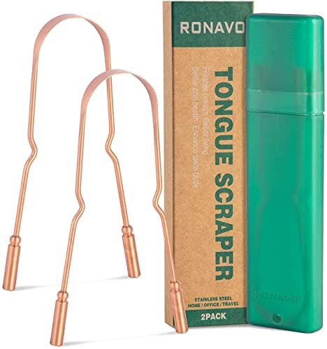 Copper Tongue Scraper with Travel Case (2 Pack), 100% Pure Copper,Naturally Anti-Microbial, Banishes Bad Breath and Maintains Oral Hygiene, Tongue Cleaner for Adults and Kids, Easy to Use and Clean
