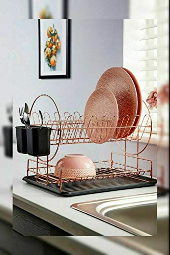 Aluminum Rose Gold Dish Rack with Removable Cutlery Holder Dish