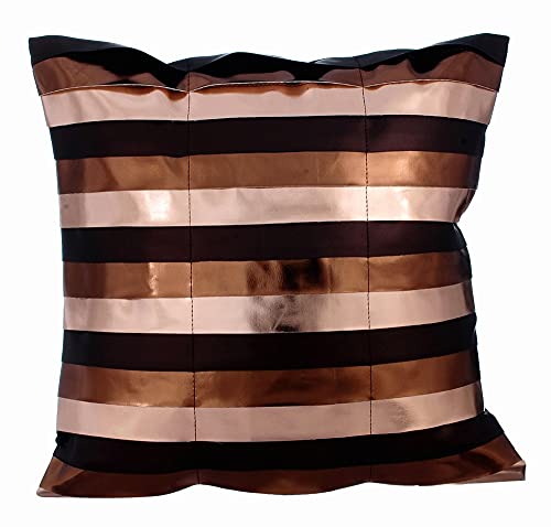 Copper Cushion Cover | Metallic, Leather Stripes | 40 x 40cm