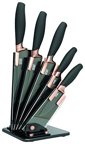 5pc Brooklyn Copper Fan Knife Block Set | Anti Bacterial Black Ceramic Coated Blades | Taylors Eye Witness