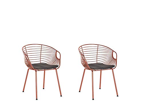 Set Of 2 | Copper Dining Chairs | Wired Backrest & Faux Leather Seat Pad | Beliani