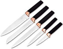 Load image into Gallery viewer, Set Of 5 Kitchen Knives | Nuovva | Black &amp; Copper 
