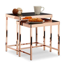 Load image into Gallery viewer, Stylish Set Of 2 Side Tables | Nesting Tables | Copper &amp; Black Mirrored Glass | Relaxdays
