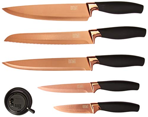 6pcs Copper Knife Set Rose Gold Knife Set & Knife Block with Copper Kitchen  accessories, Rose Gold Kitchen Accessories