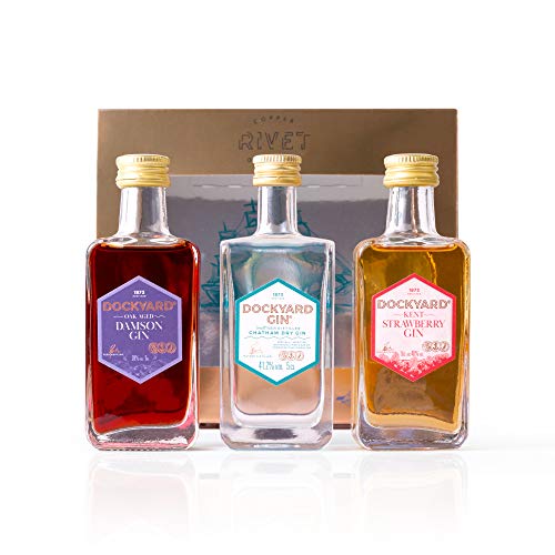 Copper Rivet Distillery Gin Gift Set, 5 cl Trio Selection | Dockyard, Damson, Strawberry | Traditional Handcrafted Flavoured Gin, Made from Local Kentish Grain and Finest Botanicals | Perfect Gin Gift