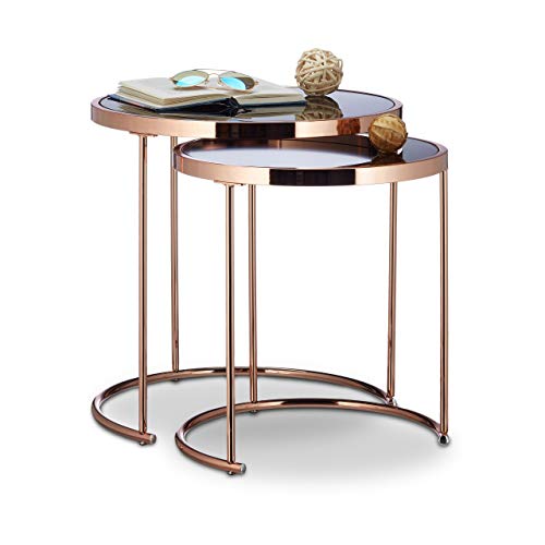 Set Of 2 Round Nesting Tables | Copper | Modern | Side End Tables | Relaxdays