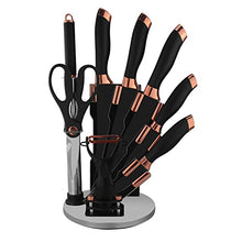 Load image into Gallery viewer, Knife Set With Block | 9-Pieces | Kitchen Chef Knives | Stainless Steel Black Blade &amp; Copper 
