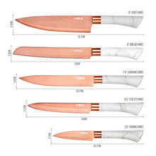 Load image into Gallery viewer, 5 Piece Copper &amp; White Marble Knife Set 
