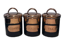 Load image into Gallery viewer, Black &amp; Copper | Metal Tea Coffee Sugar Storage Canister Set | Tins
