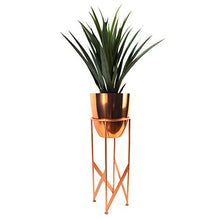 Load image into Gallery viewer, Copper Tall Metal Plant Stand With Planter &amp;  Artificial Yukka Plant | 90cm
