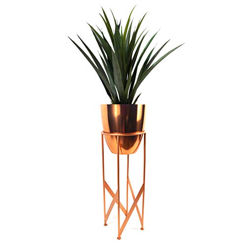Copper Tall Metal Plant Stand With Planter &  Artificial Yukka Plant | 90cm
