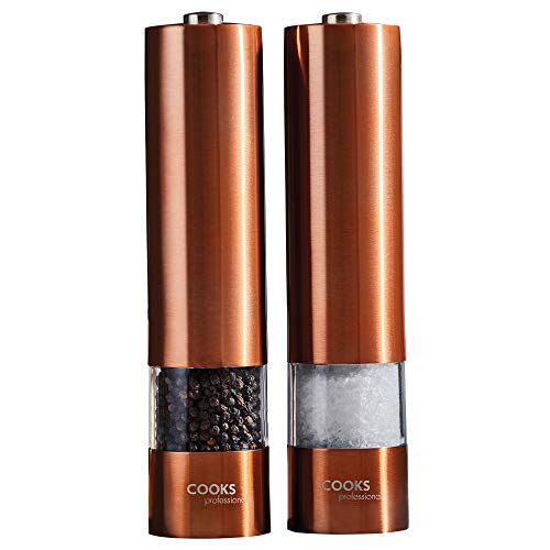 Cooks Professional | Electric Automatic Salt & Pepper Mill Set | Copper 