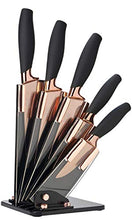 Load image into Gallery viewer, 5pc Kitchen Knife Set &amp; Block | Rose Gold Copper &amp; Black | Taylors Eye Witness
