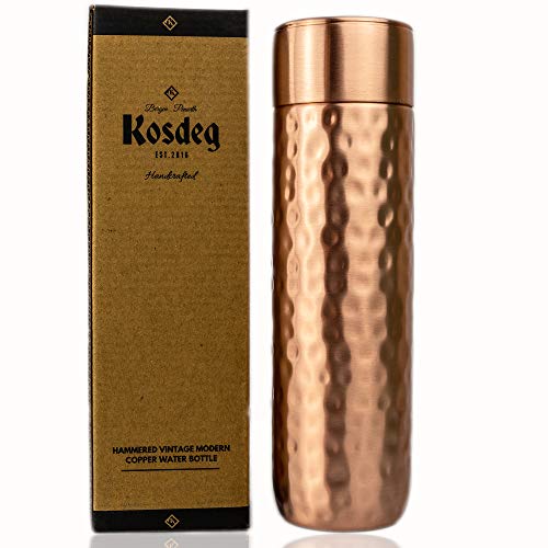 Hammered Copper Water Bottle | 0.5/17oz | Ayurvedic Copper Vessel | Kosdeg