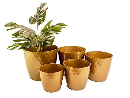 Copper- Gold Plant Pots | Indoor | Set of 5 Sizes | Home Garden Ornaments 