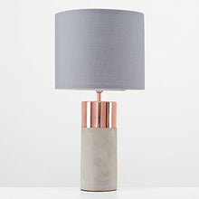 Load image into Gallery viewer, Modern Copper Table Lamp | Grey Light Shade | Cement/ Stone Base
