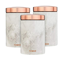 Load image into Gallery viewer, Tower | White Marble &amp; Copper- Rose Gold | Set Of 3 Storage Canisters | Coffee/Sugar/Tea
