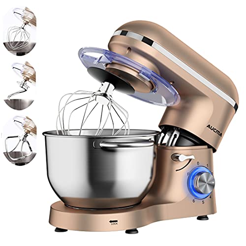 Aucma | Kitchen Electric Mixer | Copper/ Champagne  Colour | 6.2L Stainless Steel Bowl | 6 Speed