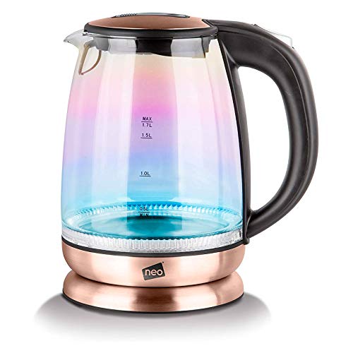 Neo® | Rainbow LED Illuminated Electric Glass Copper Kettle | 1.7L | Cordless