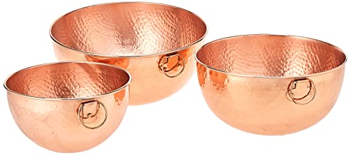 Solid Copper Stone Hammered Bowls | 3 Piece Set Mixing/Beating | Old Dutch
