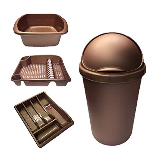 Copper/ Rose Gold 4 Piece Kitchen Set | Bin, Dish Drainer, Washing Up Bowl, Cutlery Tray