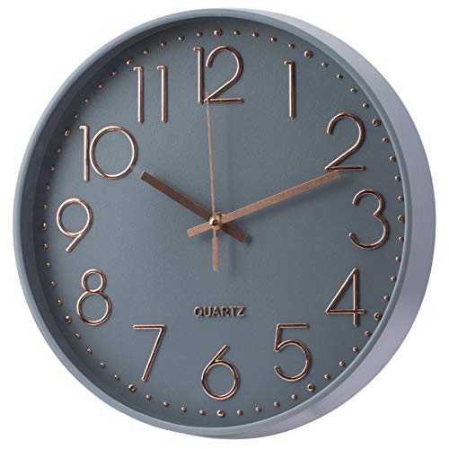 Wall Clock | Copper & Grey | 12 Inch | Non Ticking