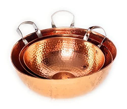 Copper Mixing Bowl With Handle | Pure Copper | Set of Three 