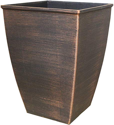 Large Copper Plant Pot | Outdoor | 46L | Tall Square Plastic Planter