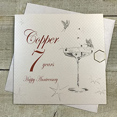 Happy 7 Years Anniversary Card | Copper | Handmade Anniversary Card | White