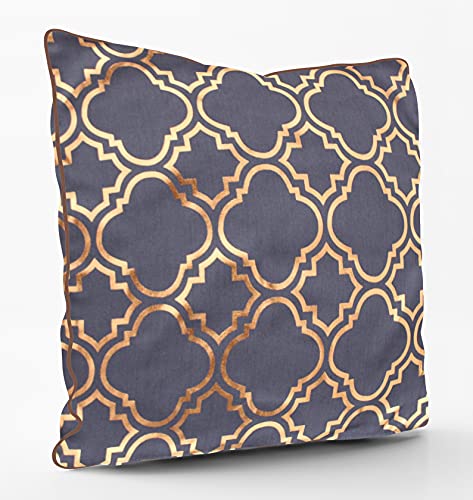 Moroccan Patterned Cushion Cover | Copper Metallic Foil & Grey | 43 x 43 cm